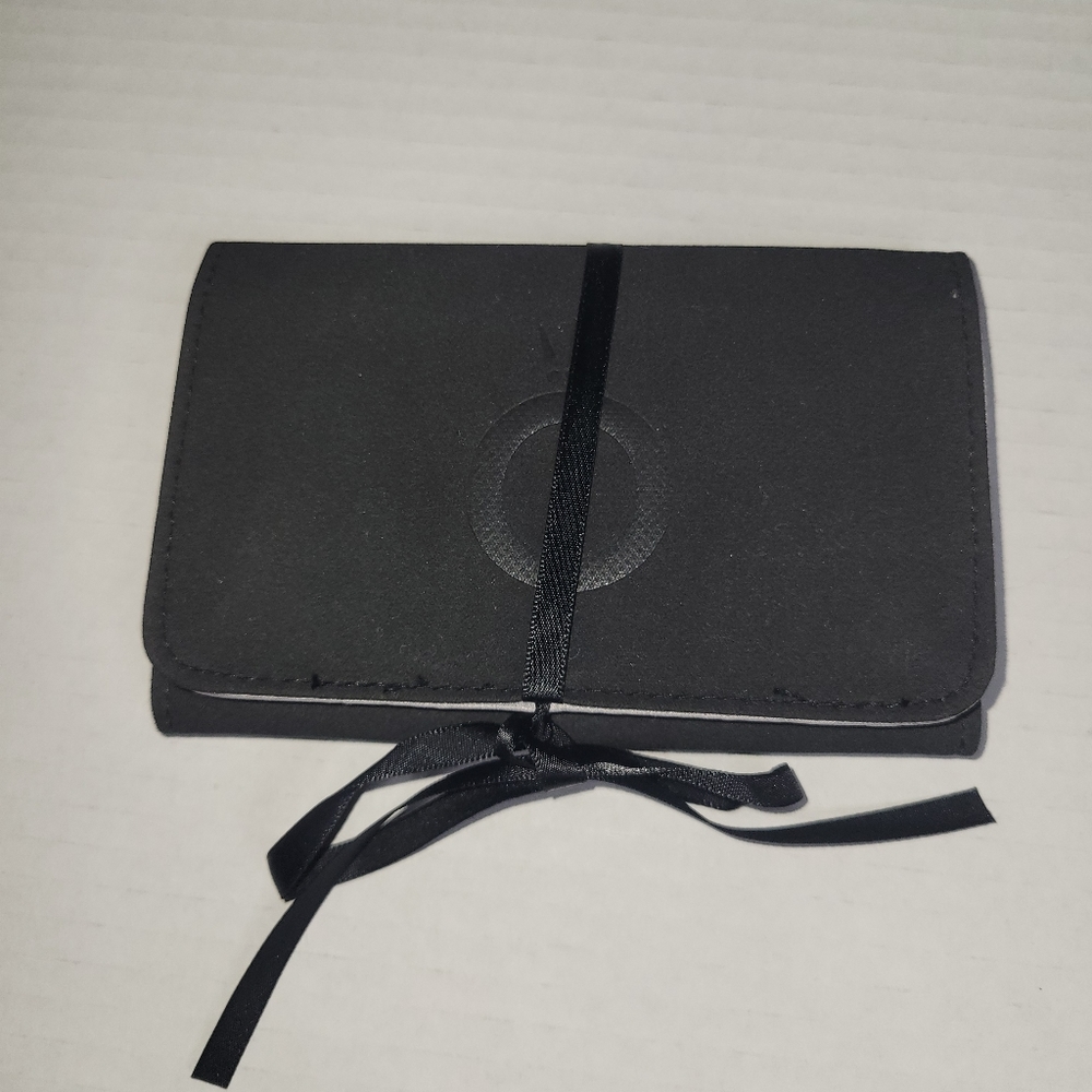 PANDORA Black Faux Suede Grey Satin Jewelry Travel Case Wallet NWOT Ribbon